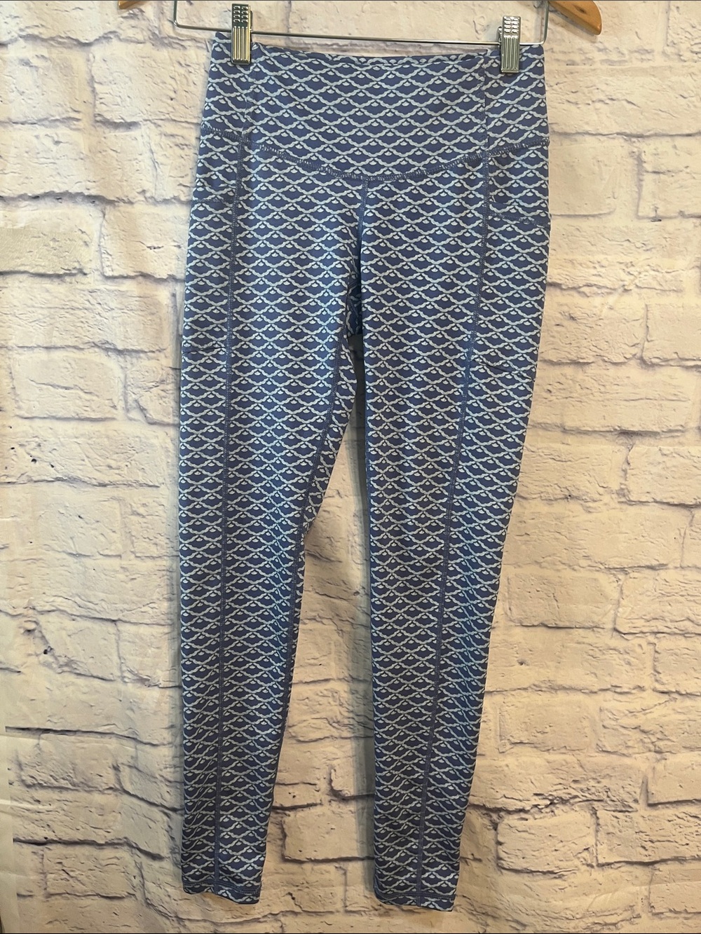 J. McLaughlin Geometric Print Leggings Ankle Length Pockets Size XS Blue